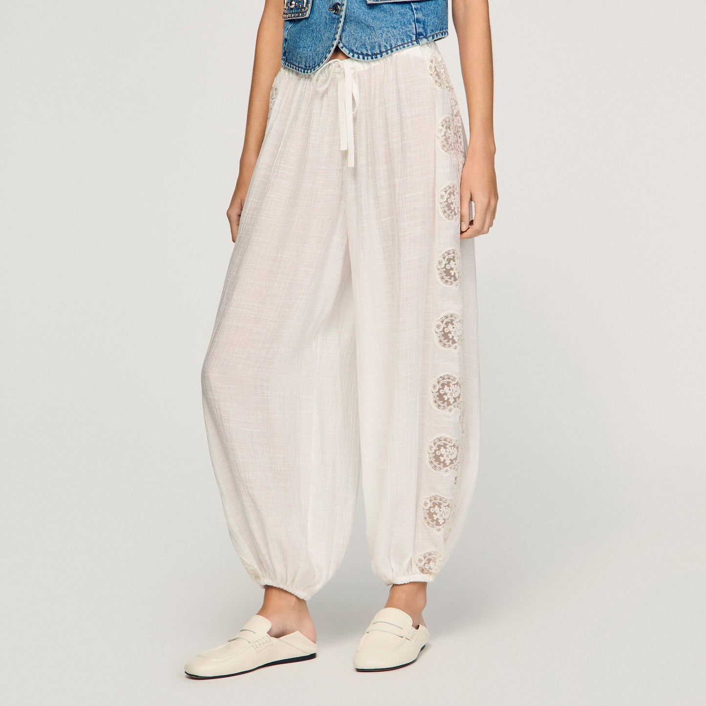 Crinkled wide-leg trousers