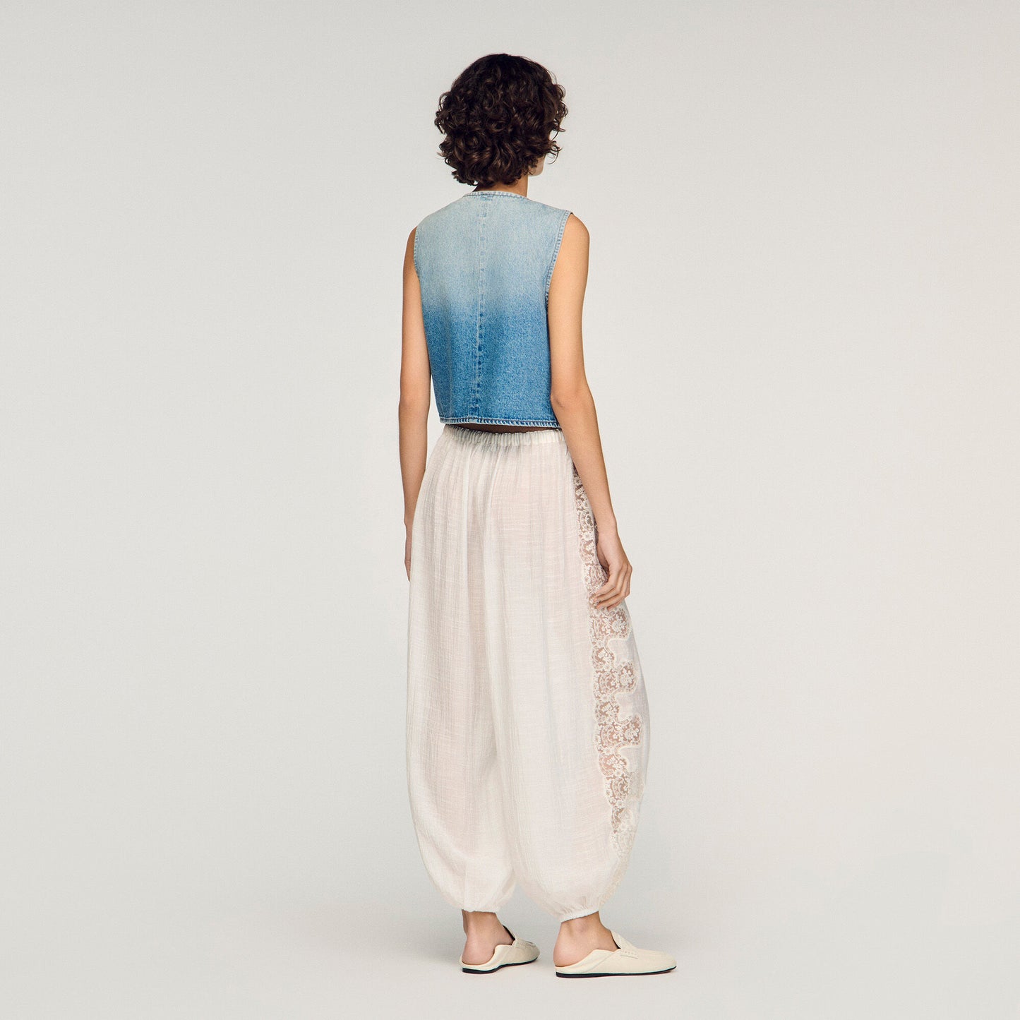 Crinkled wide-leg trousers