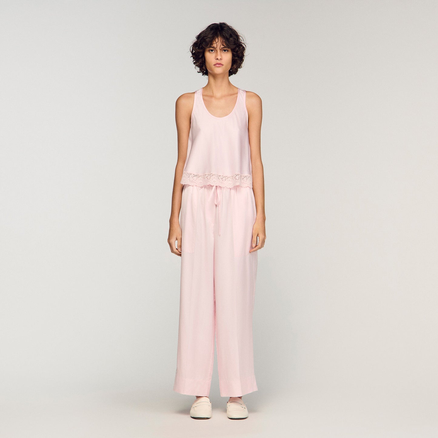 Satin-effect wide-leg trousers
