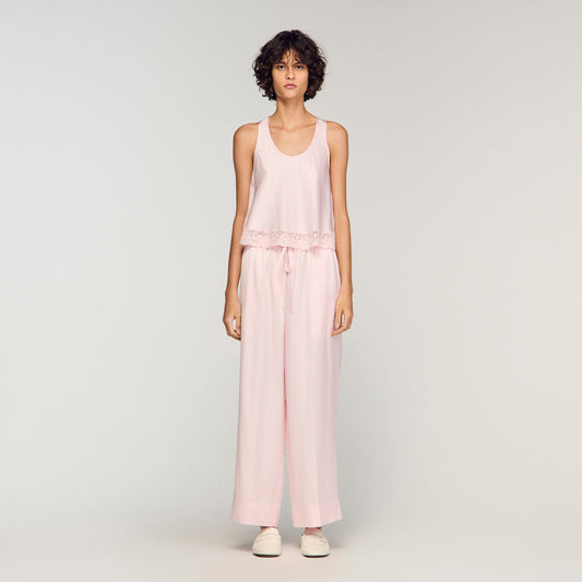 Satin-effect wide-leg trousers