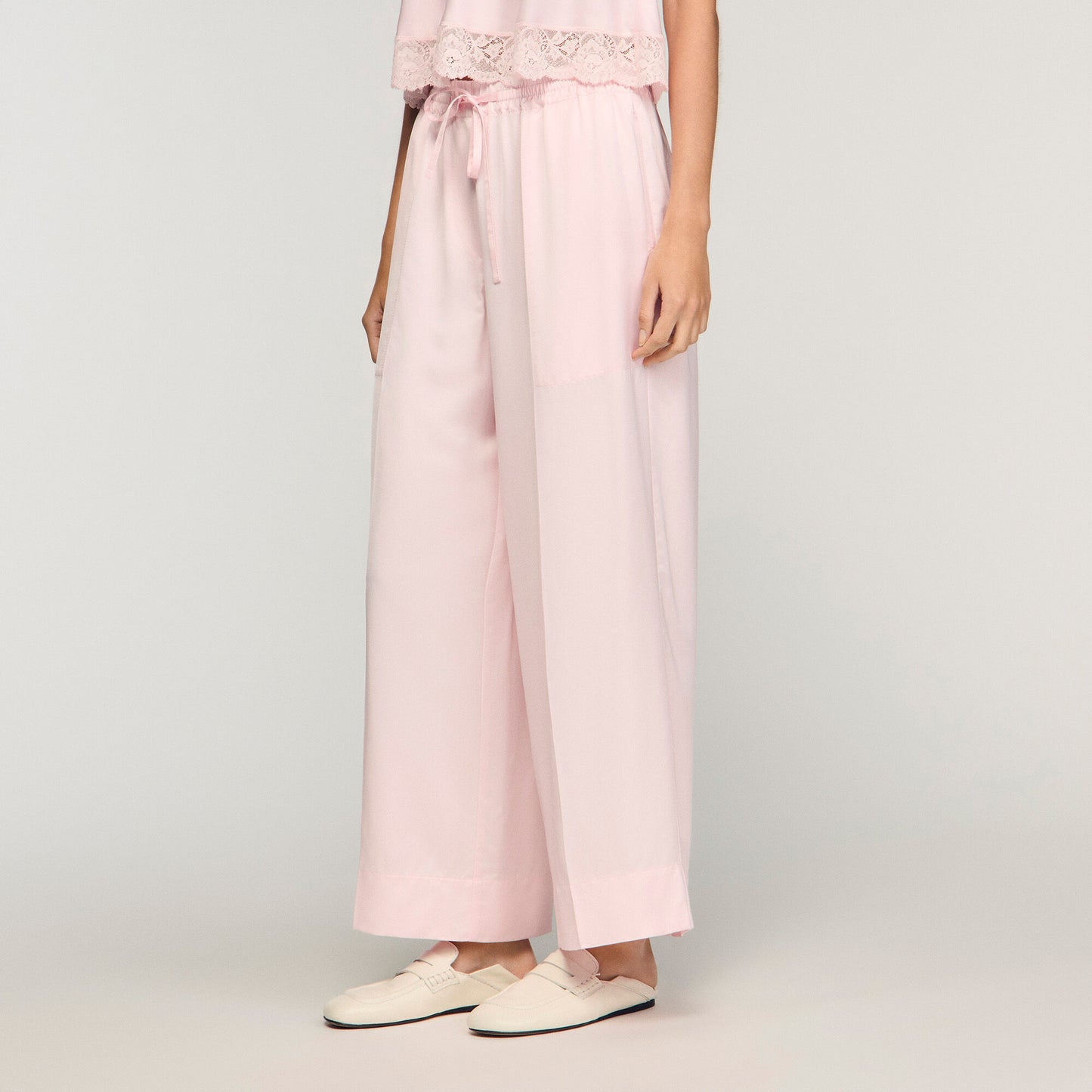 Satin-effect wide-leg trousers