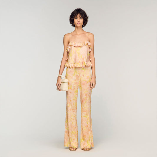 Floral-print floaty trousers