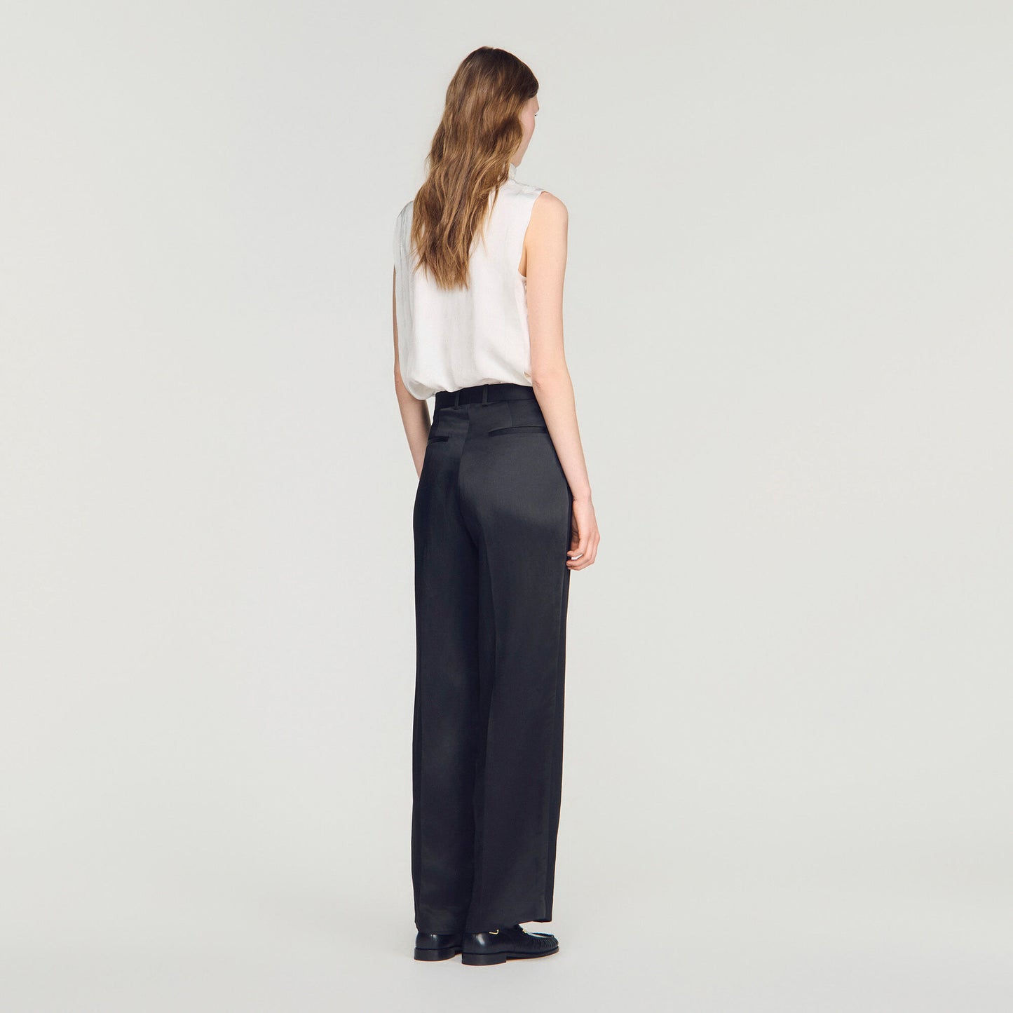 Mixed-material satin trousers
