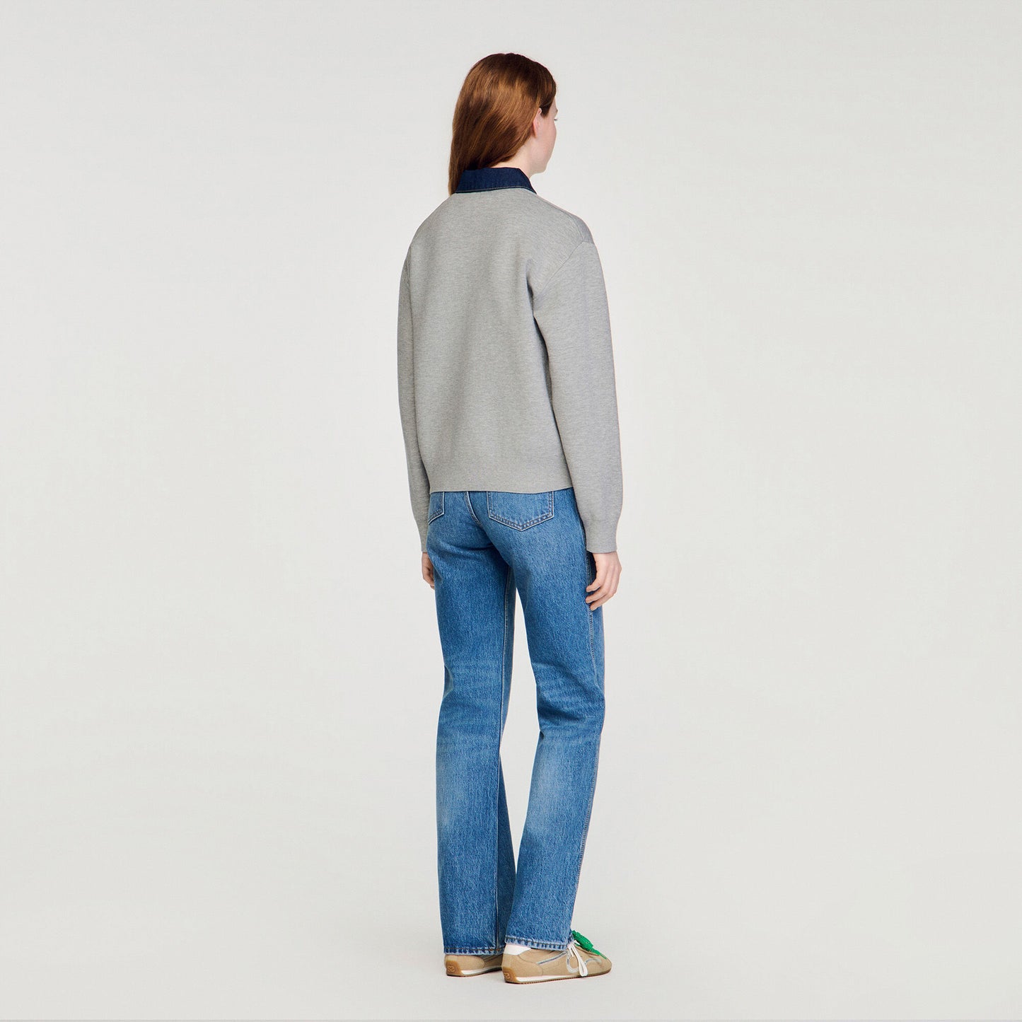 Jumper with denim collar