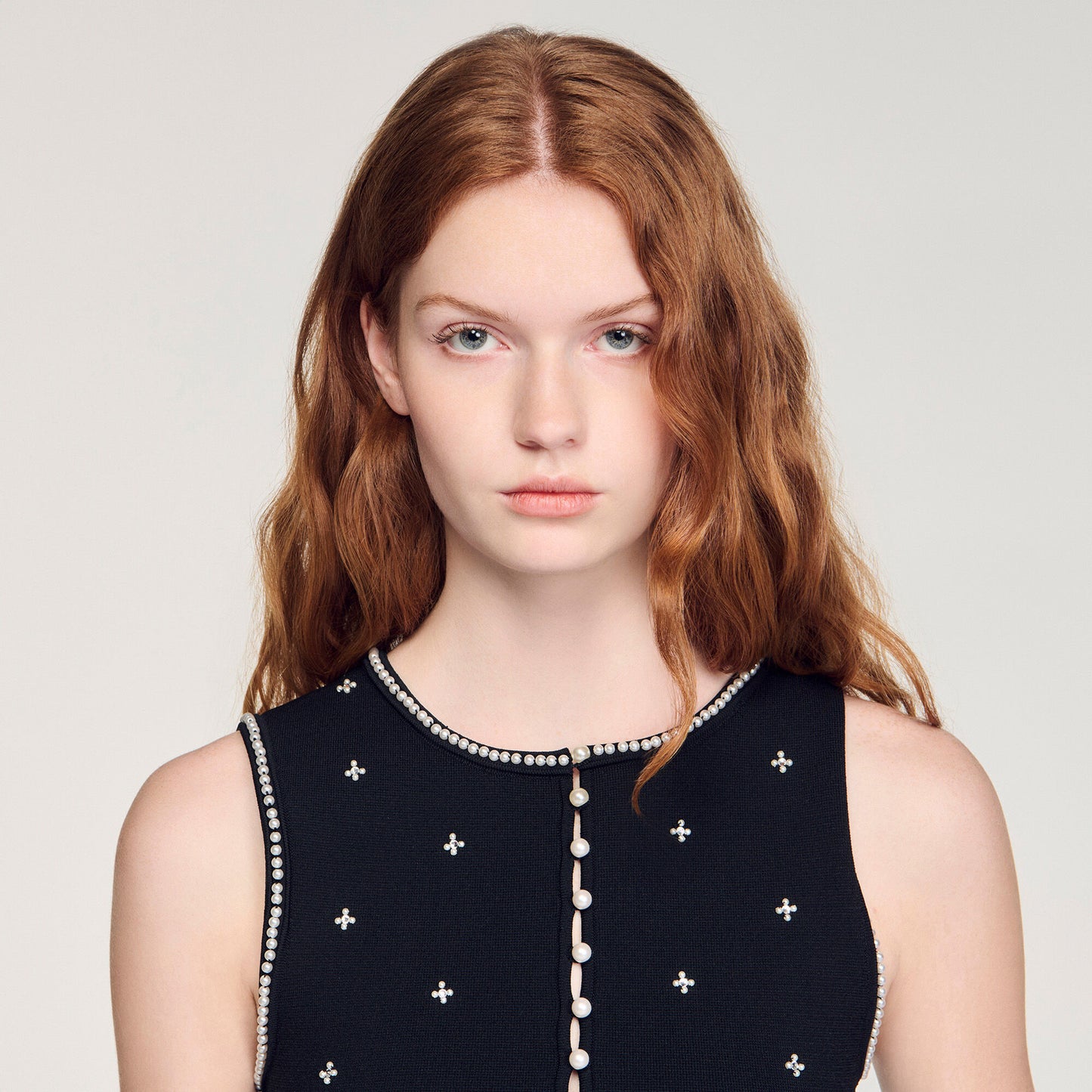 Jewelled embroidered knit crop top