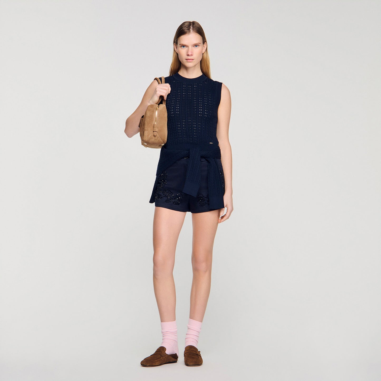 Cropped textured knit jumper