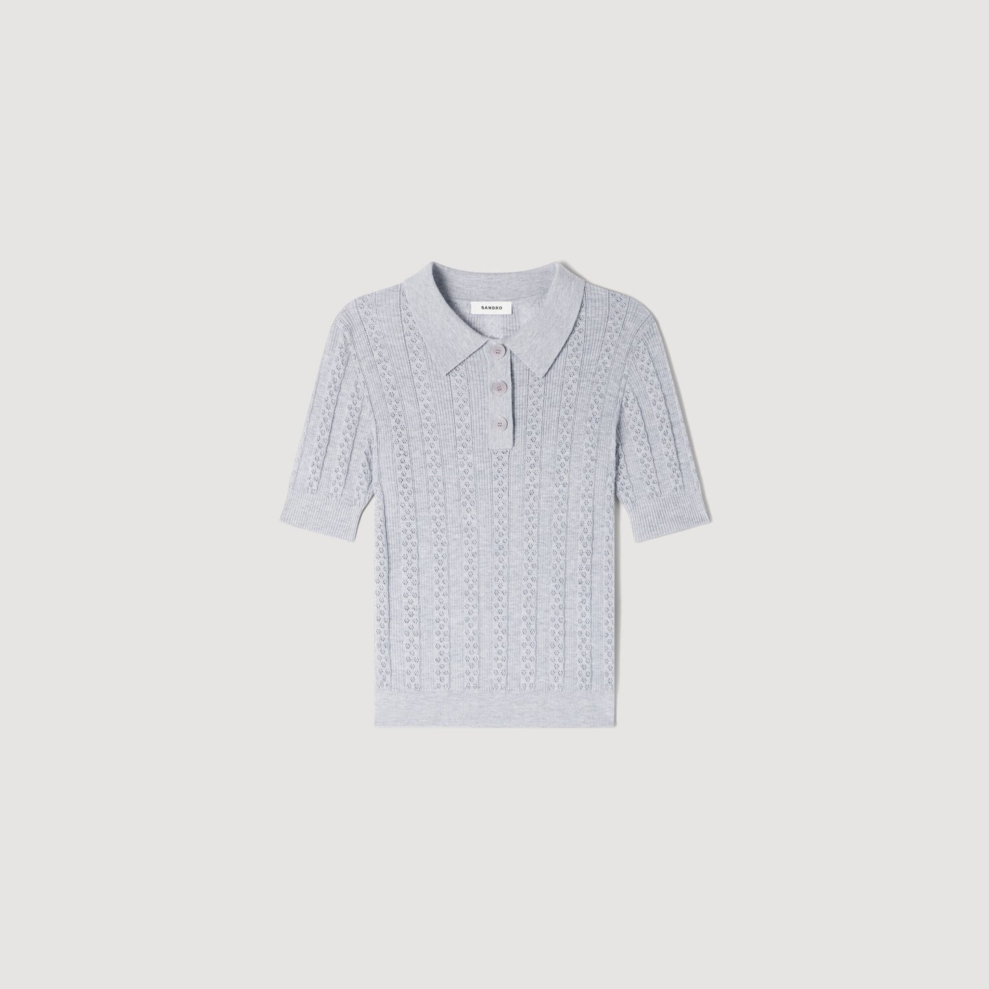 Pointelle polo-neck wool jumper