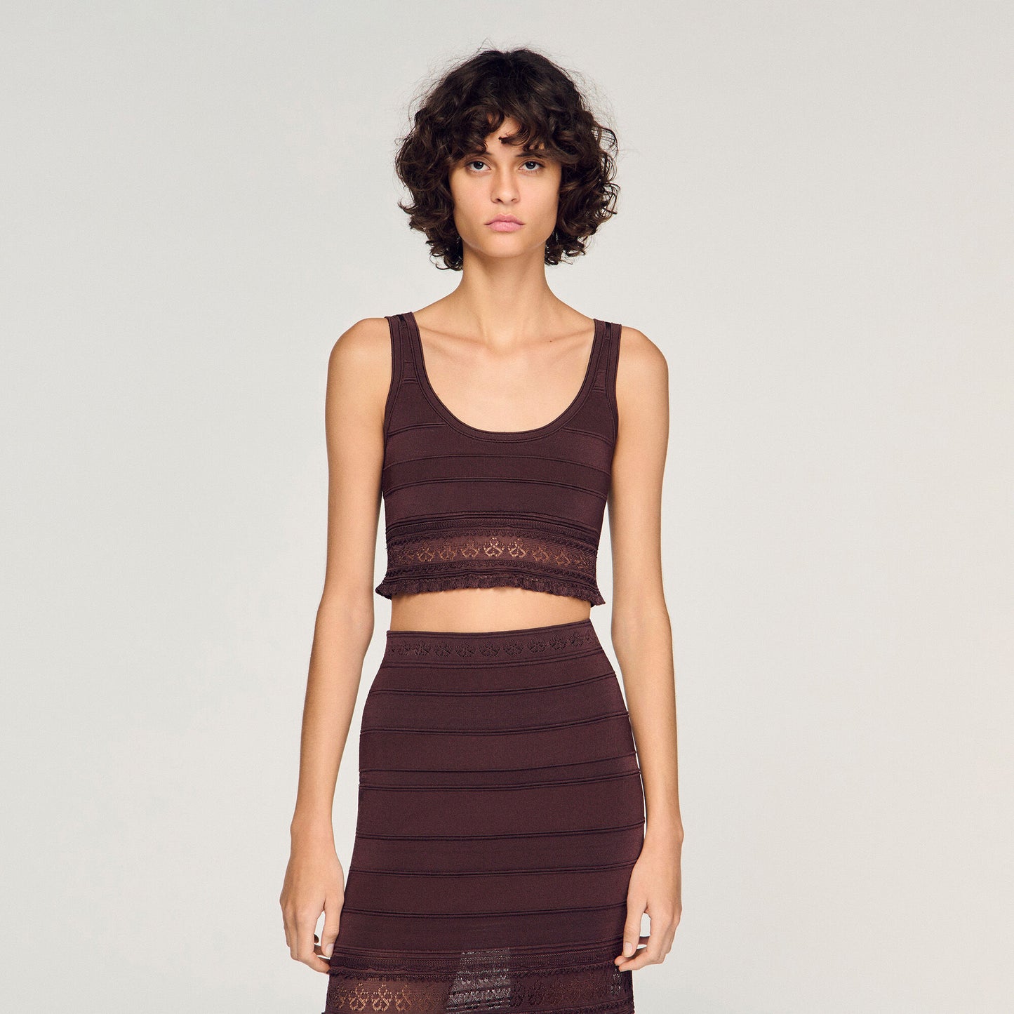 Pointelle knit crop top