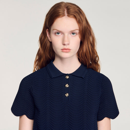 Decorative knit polo-neck jumper
