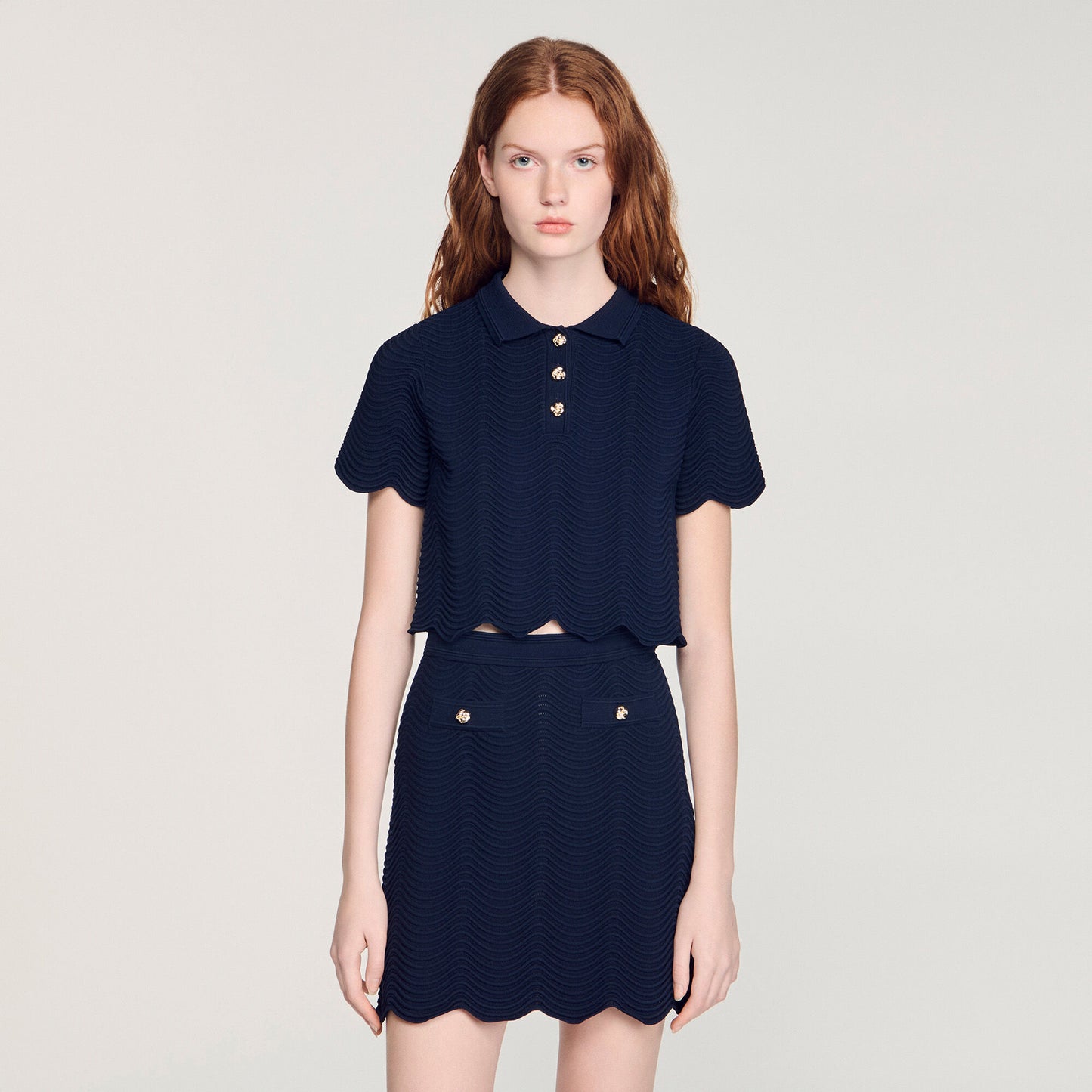 Decorative knit polo-neck jumper