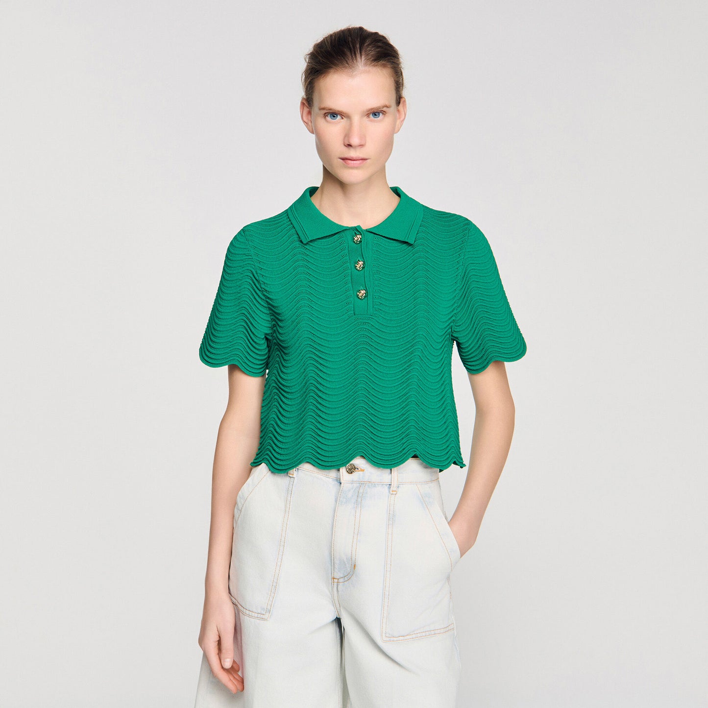 Decorative knit polo-neck jumper