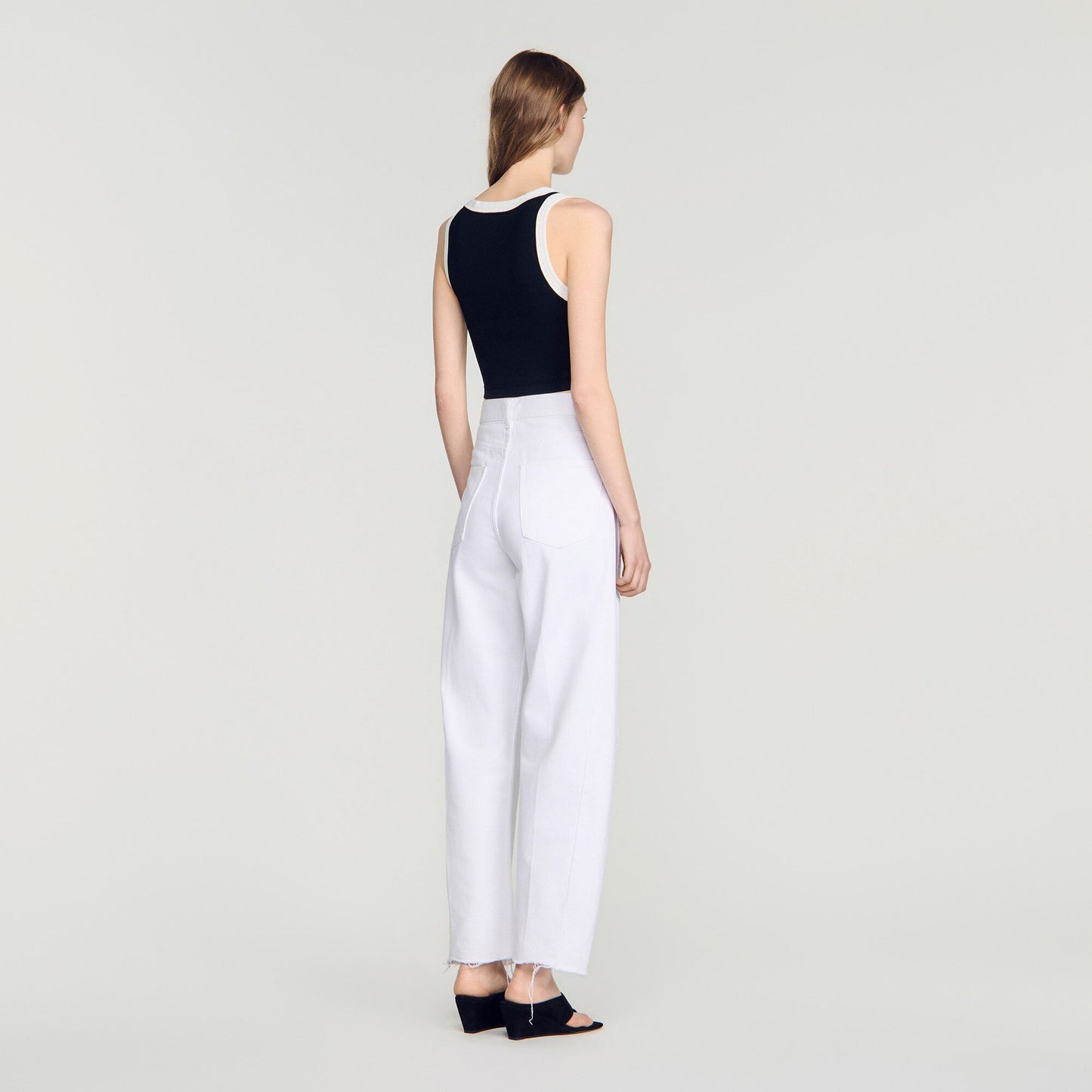 Two-tone cropped knit top