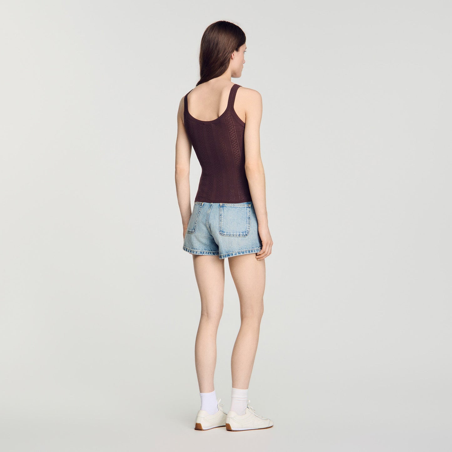 Pointelle knit vest top with bow