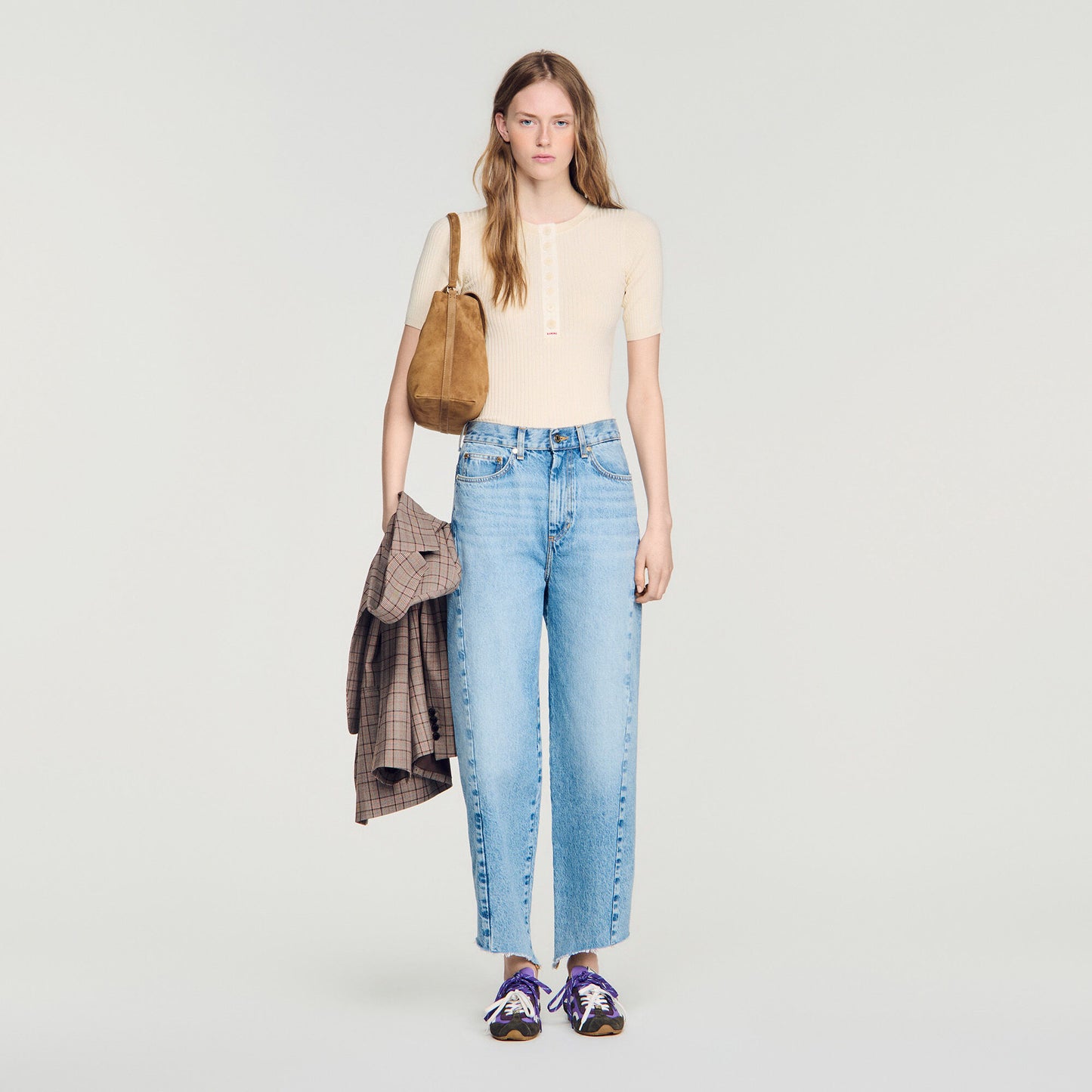 Jumper with ribbed button placket
