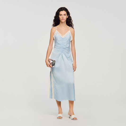Satin-effect maxi dress with straps