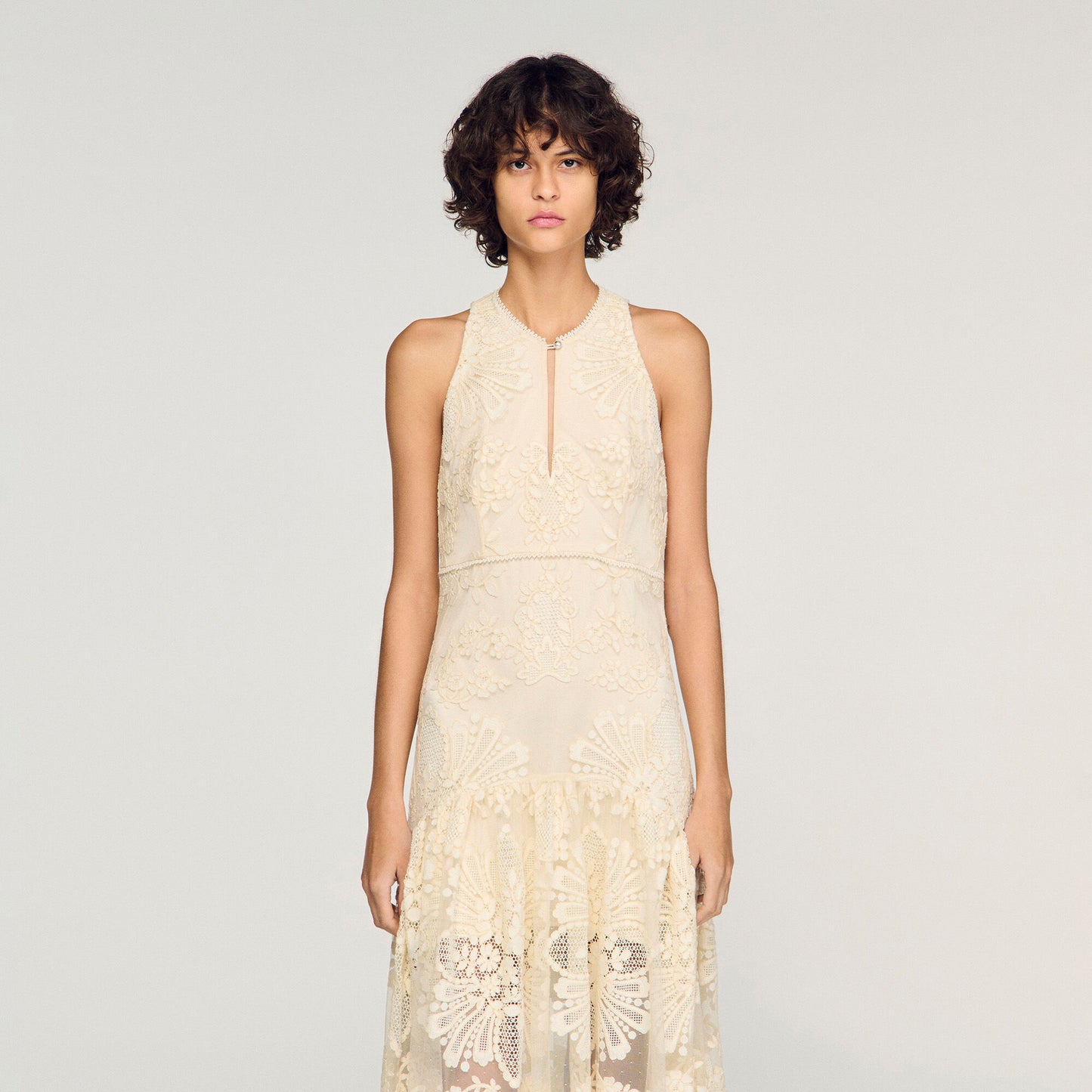 Floral cotton guipure maxi dress