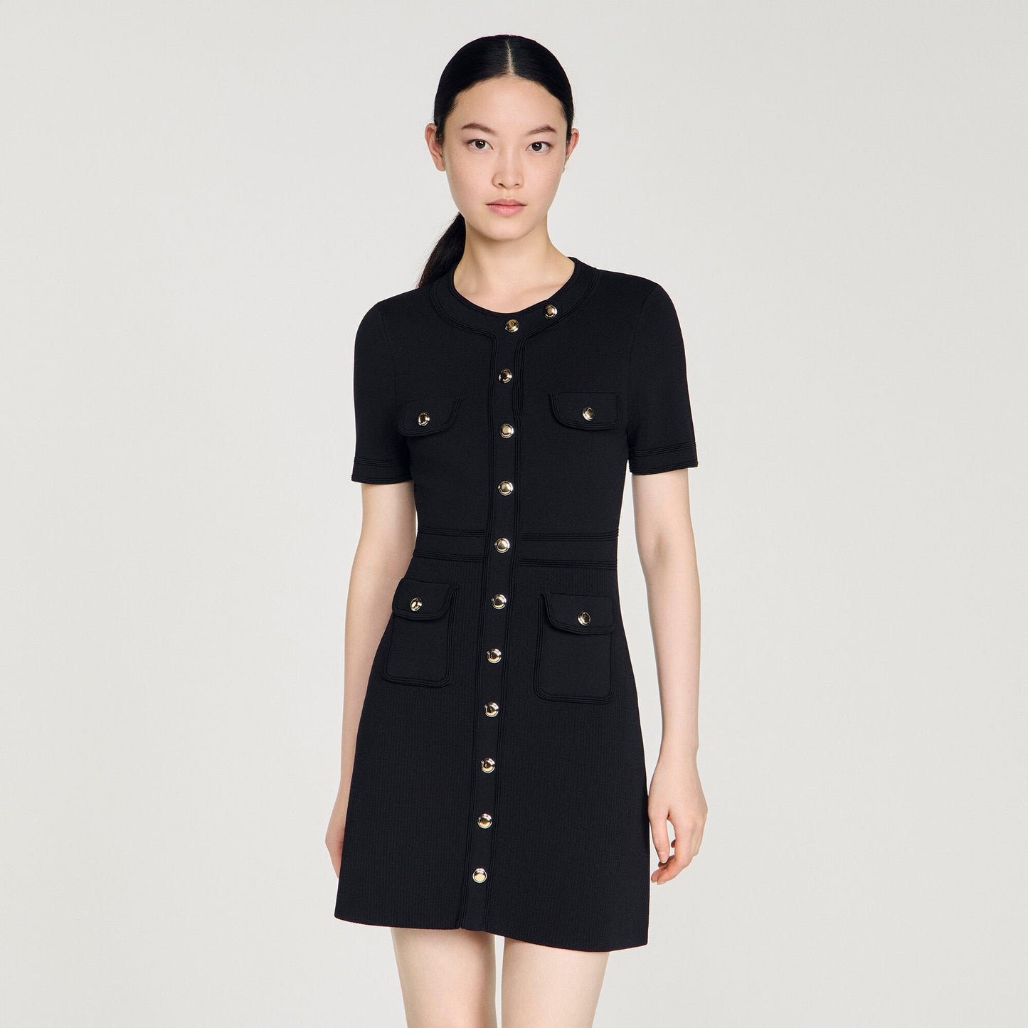 Button-up knit short dress