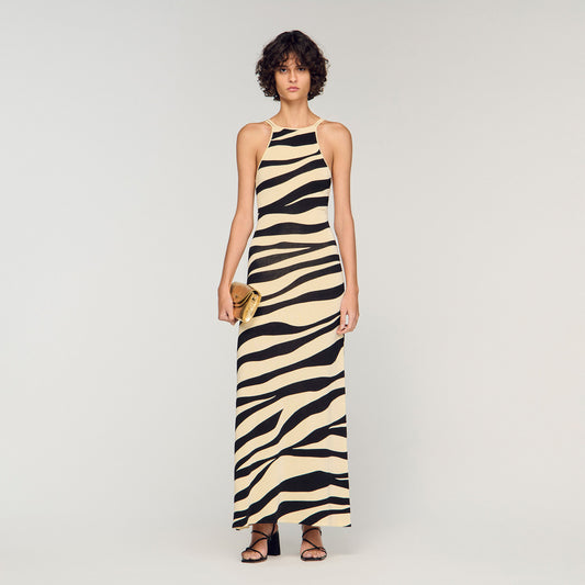 Zebra print knit maxi dress