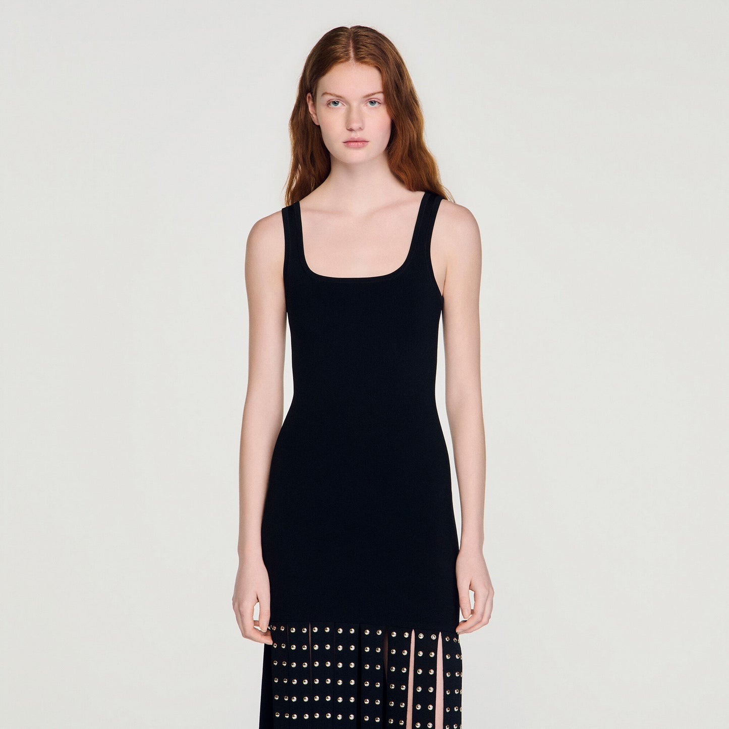 Fringed knit maxi dress