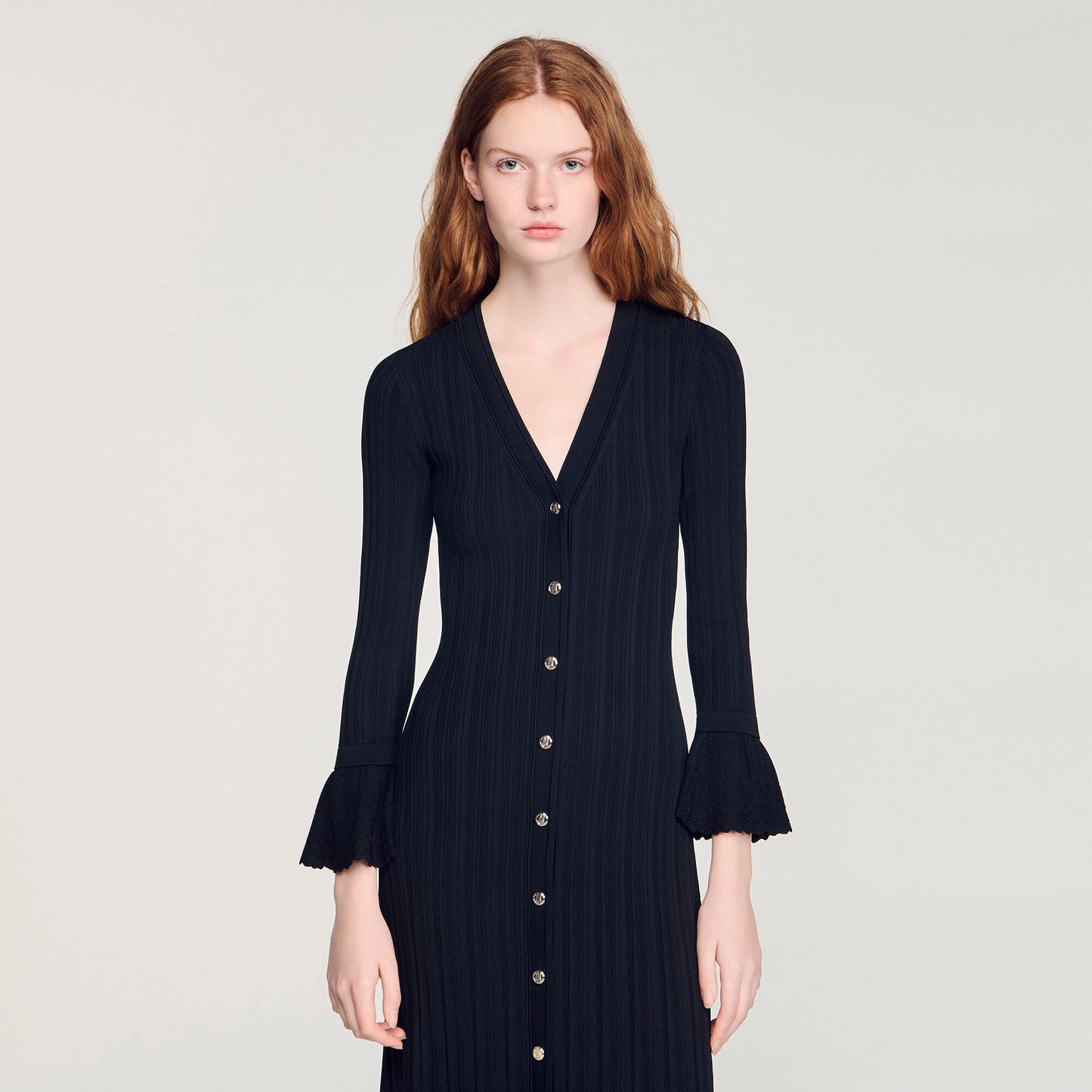 Knit maxi dress with ruffle