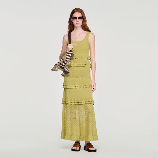 Ruffled knit maxi dress