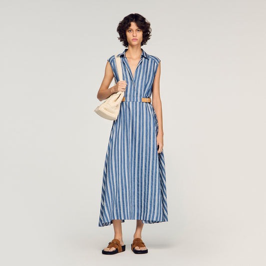 Striped maxi dress with leather tab