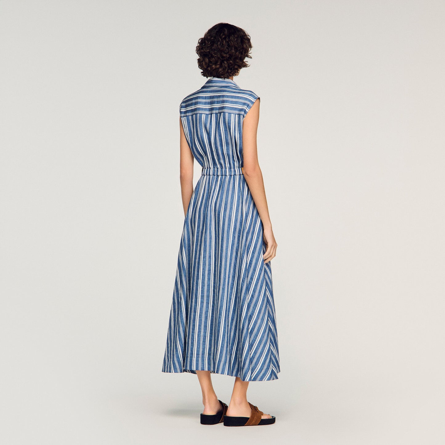 Striped maxi dress with leather tab