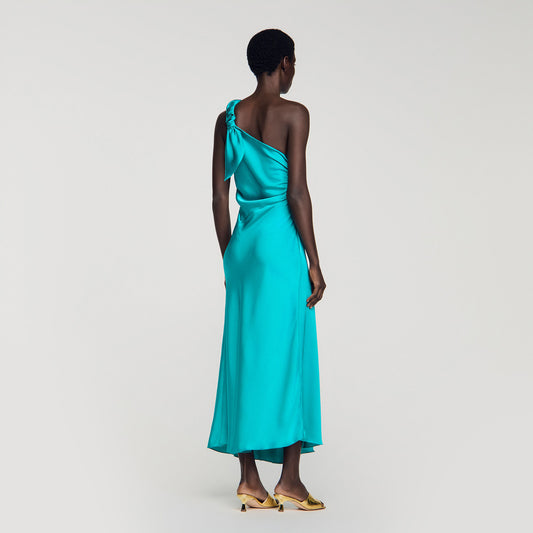 Satin-effect maxi dress with bow