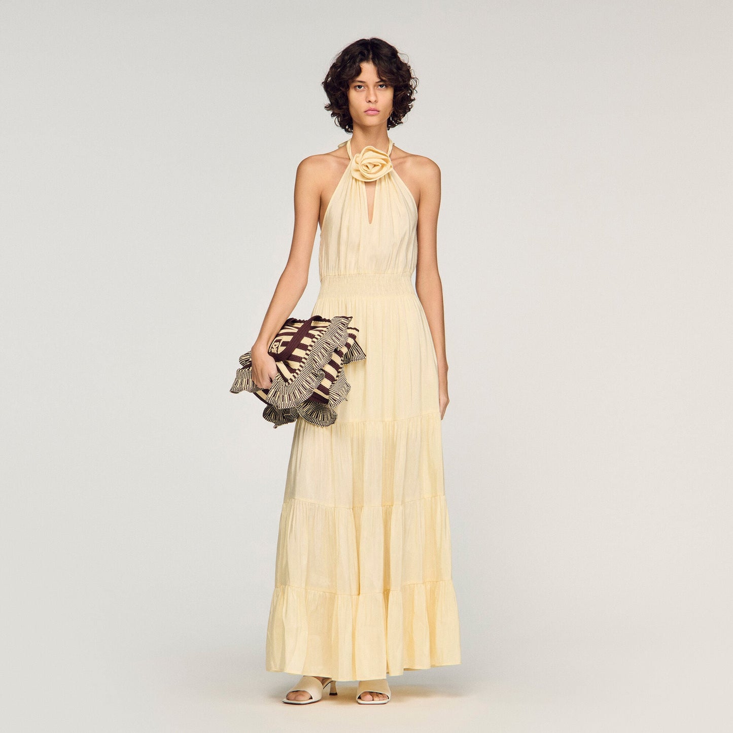 Floral print linen maxi dress