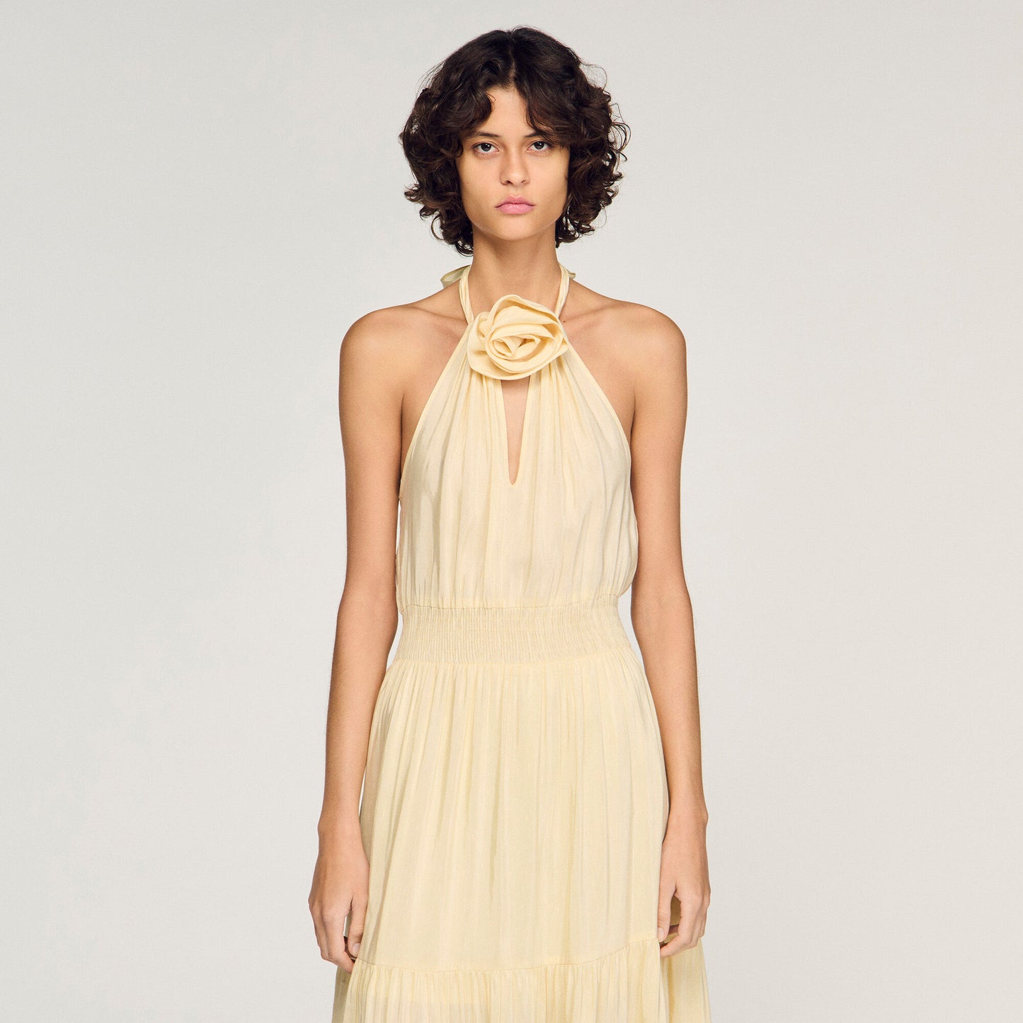 Floral print linen maxi dress