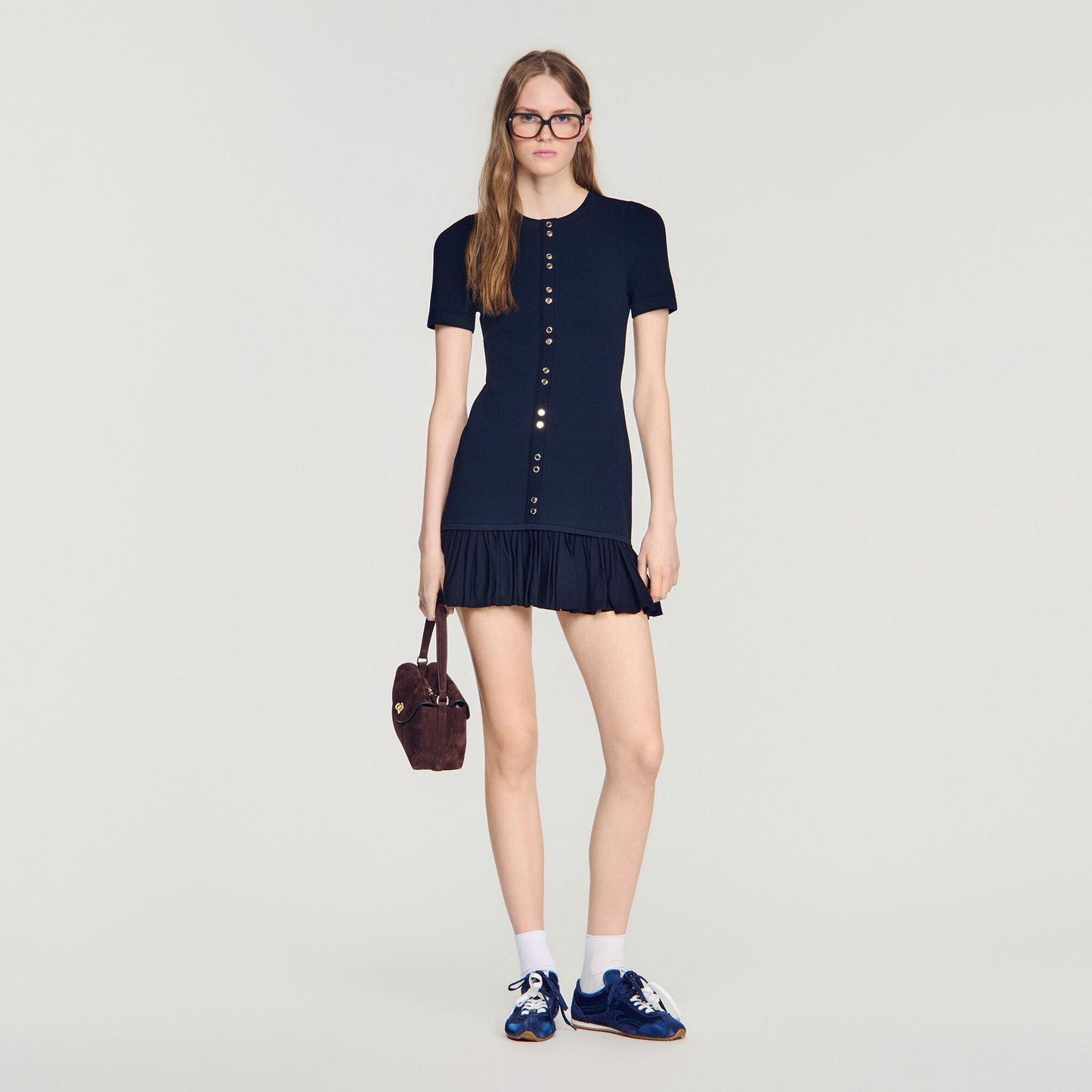 Short knit dress with ruffles