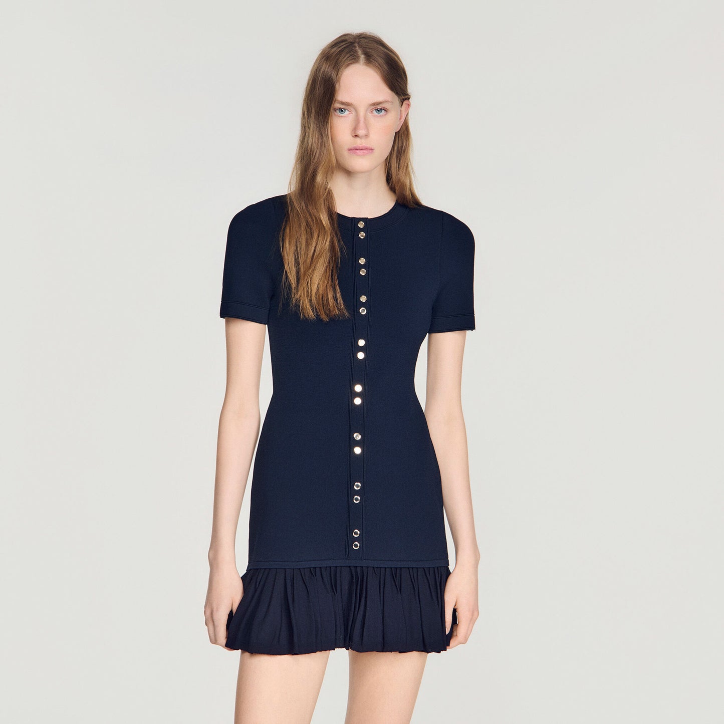 Short knit dress with ruffles