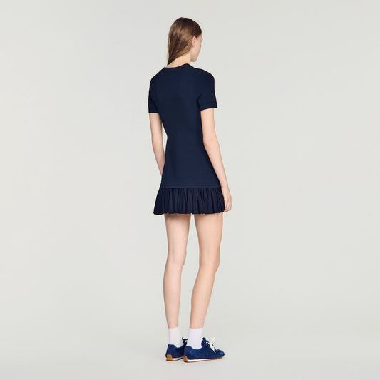 Short knit dress with ruffles
