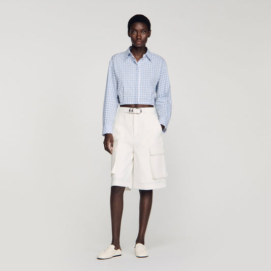 Wide-leg cotton Bermuda shorts