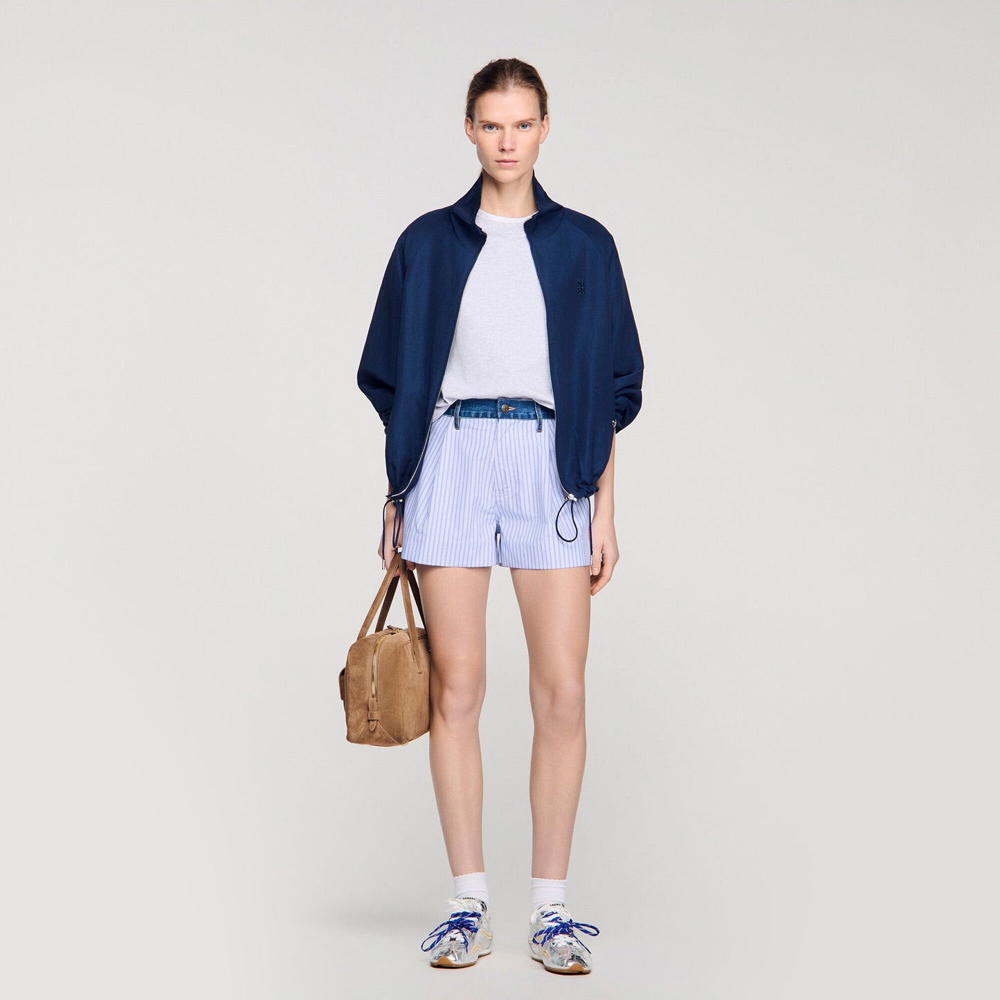 Striped shorts with denim details