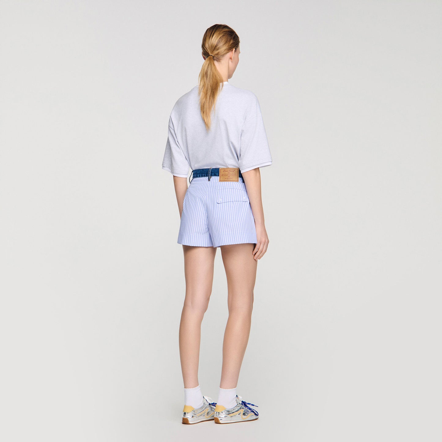 Striped shorts with denim details