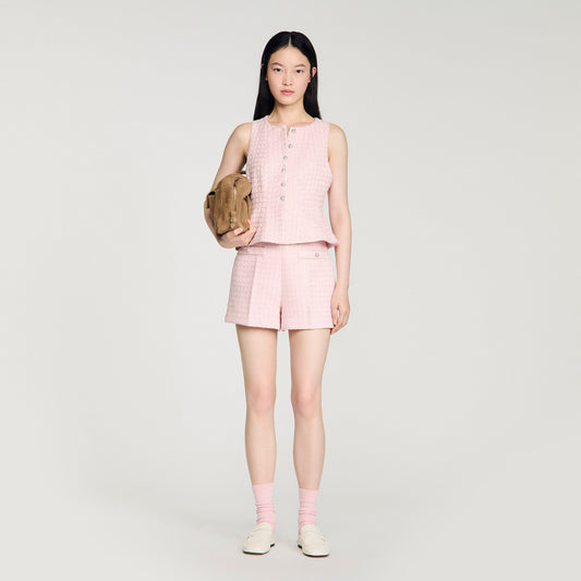 Sequin check tweed shorts