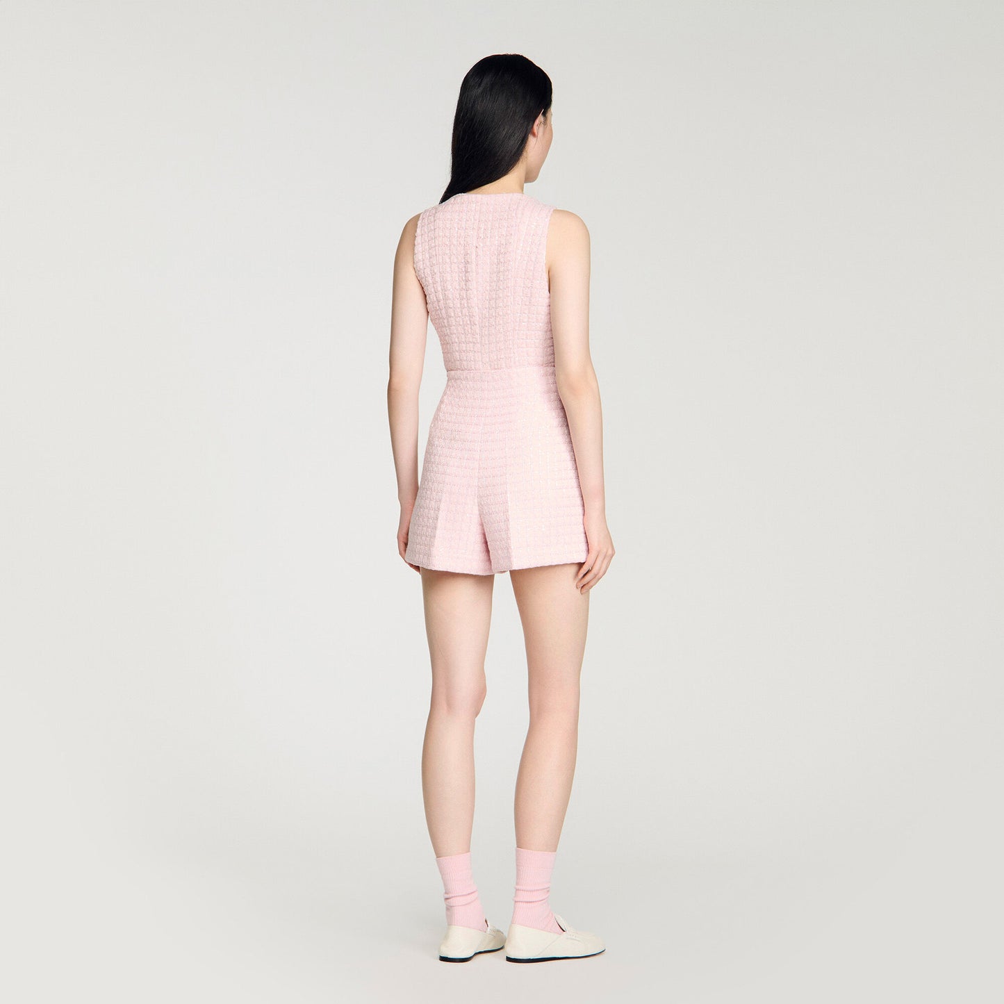 Sequin check tweed shorts