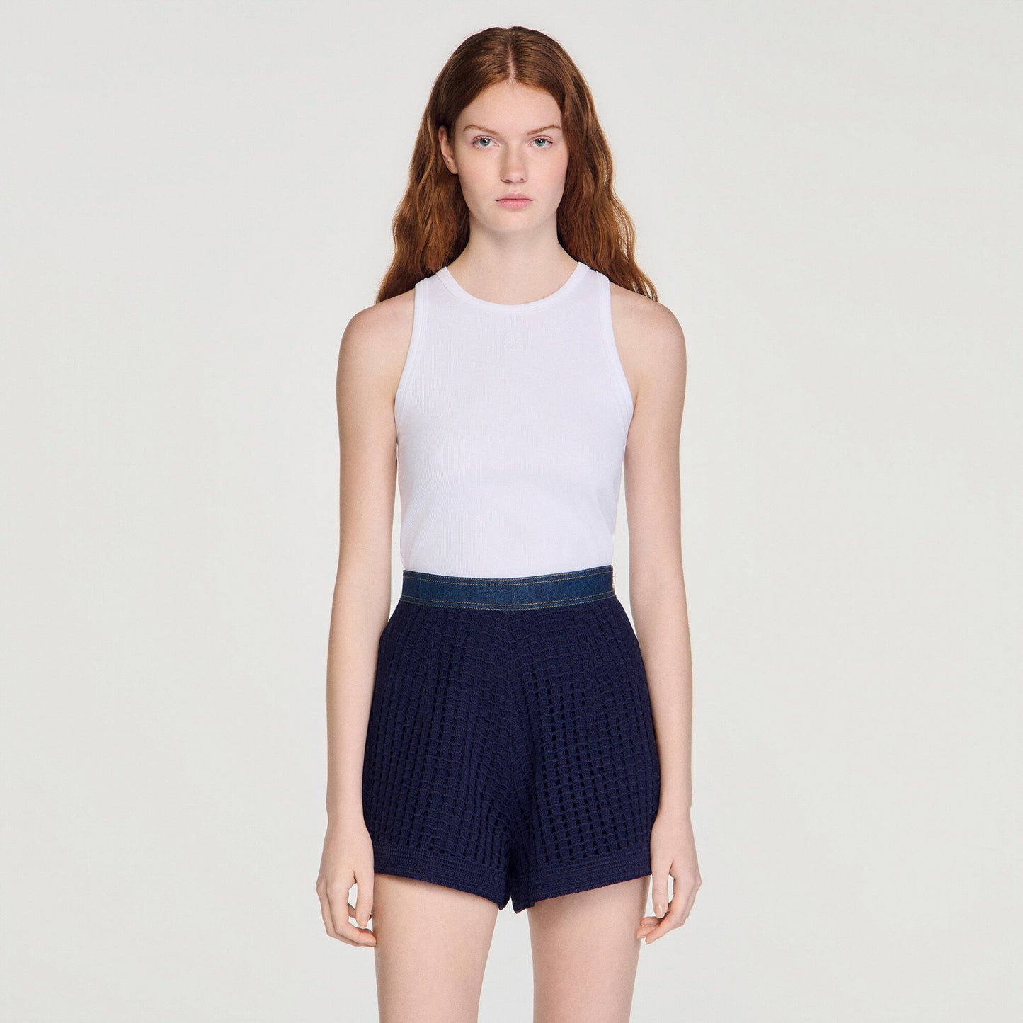 High-waisted crochet shorts