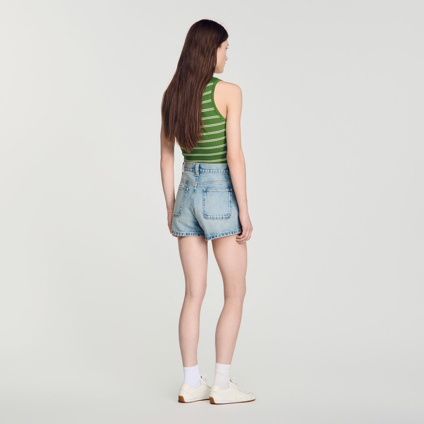 Denim shorts with leather detail