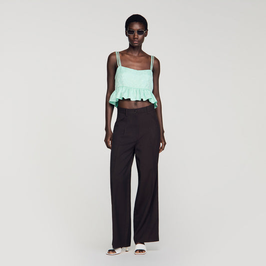 Floral jacquard ruffled crop top