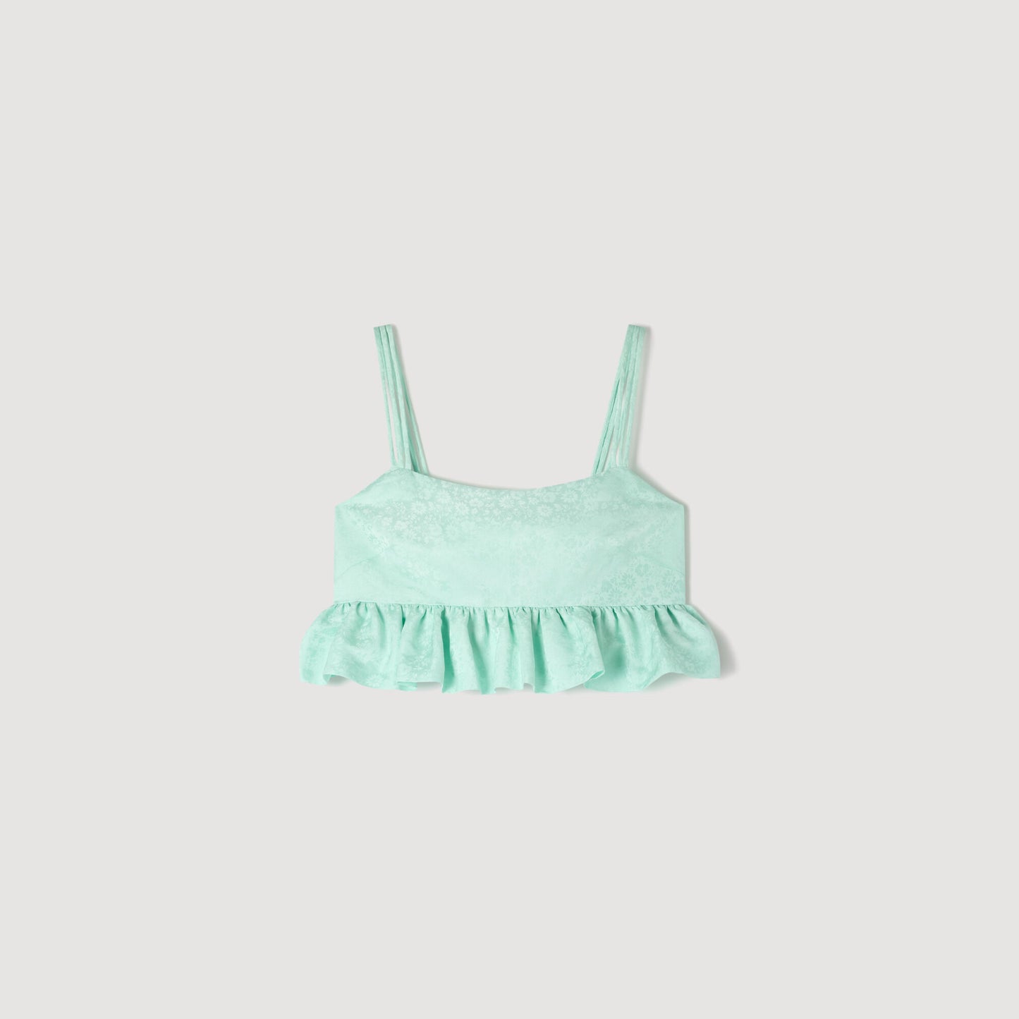 Floral jacquard ruffled crop top