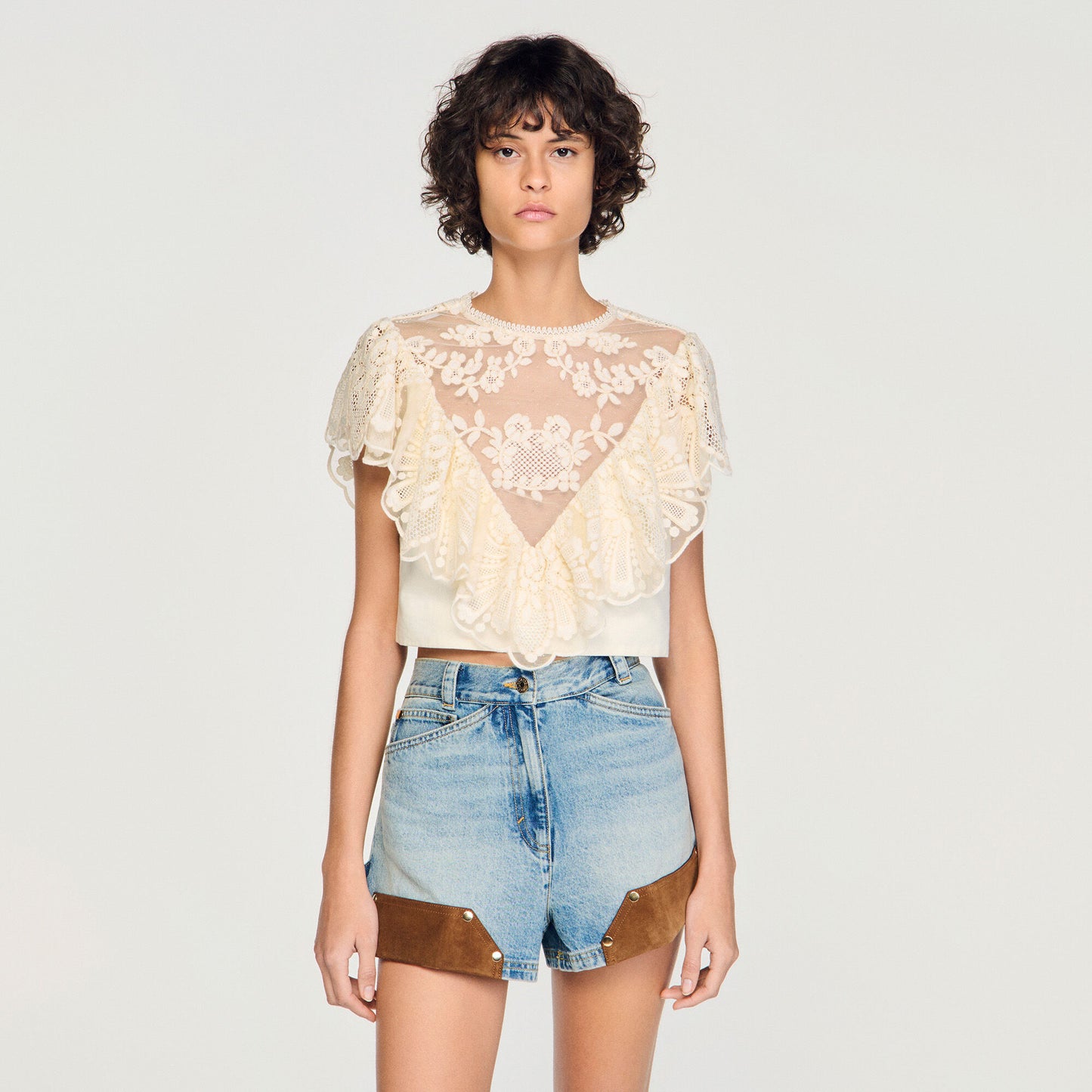 Floral guipure crop top