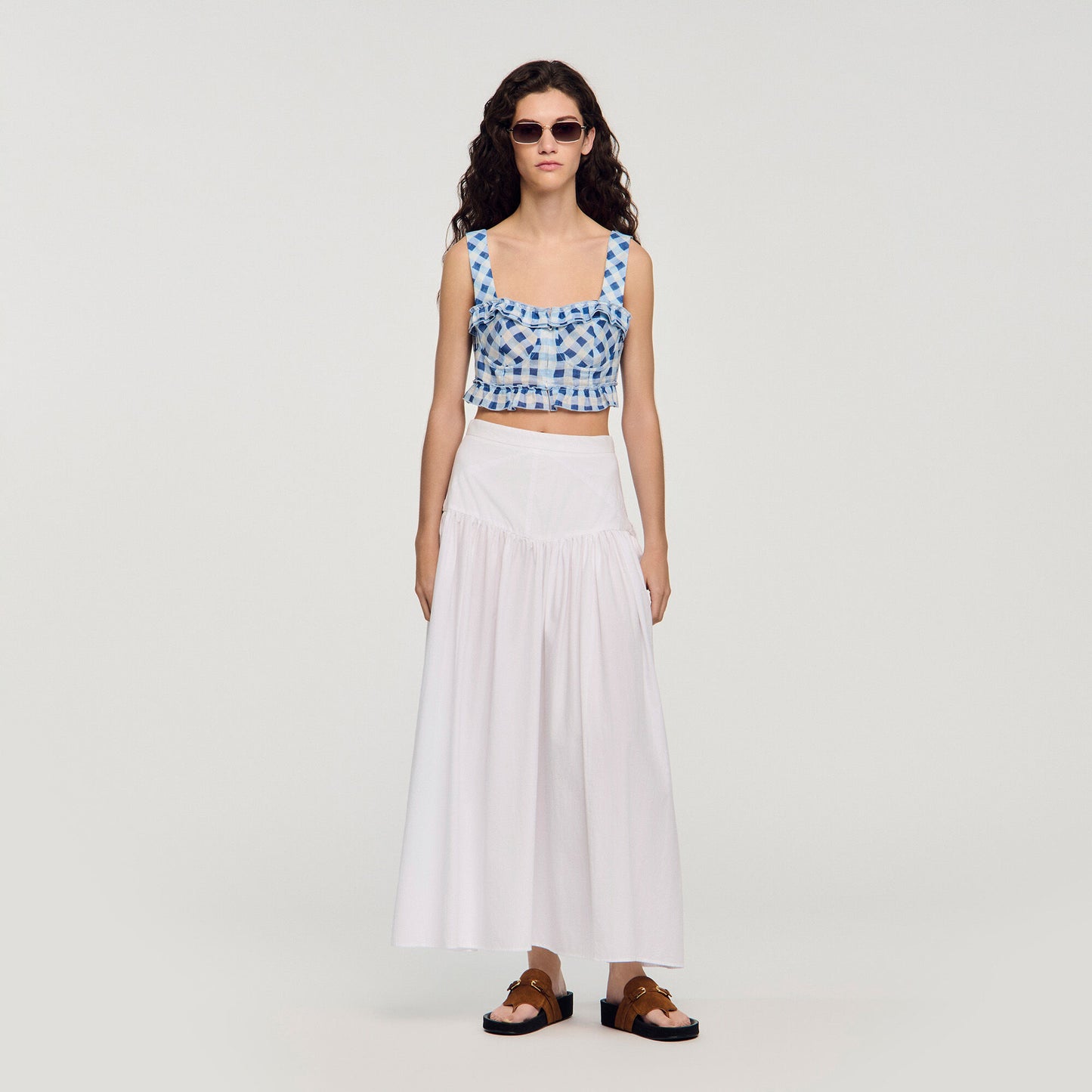 Gingham linen crop top