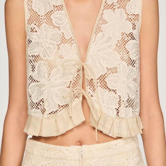 Guipure ruffle crop top