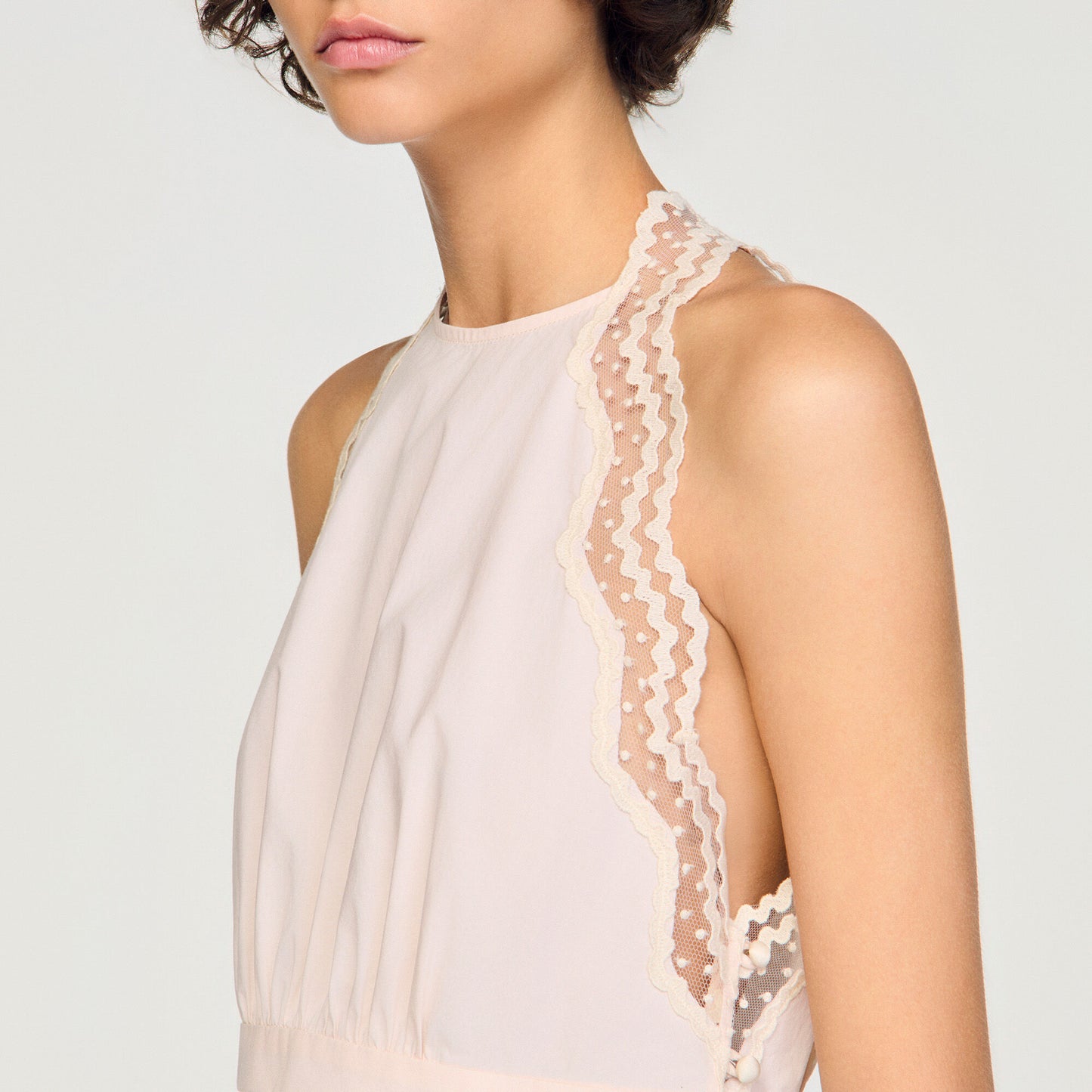 Cotton crop top with lace trim