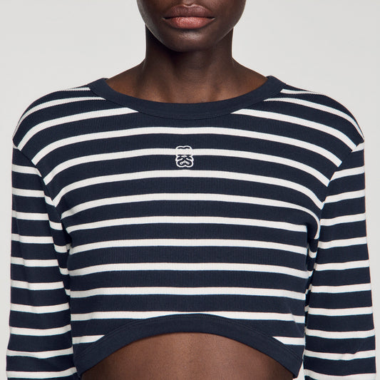 Cropped striped cotton T-shirt