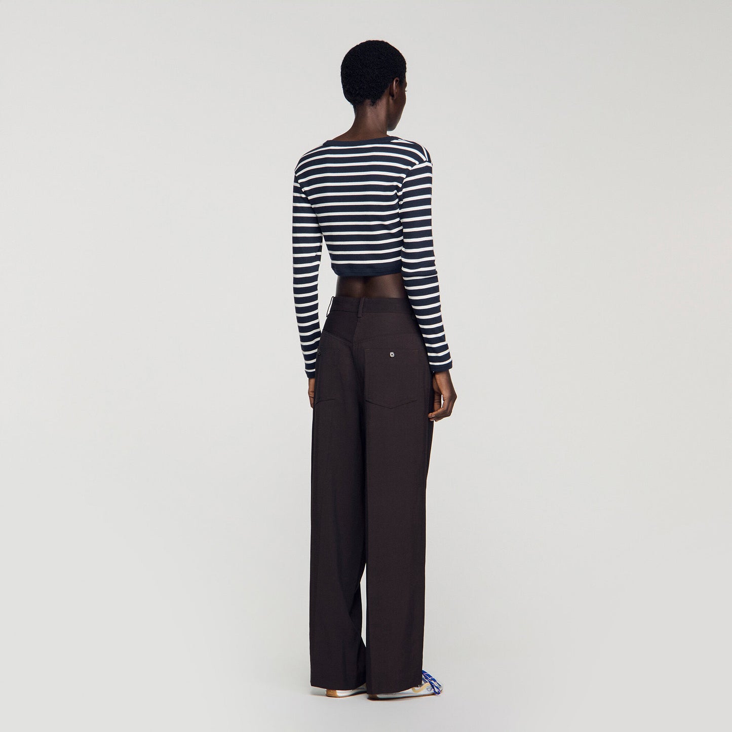 Cropped striped cotton T-shirt