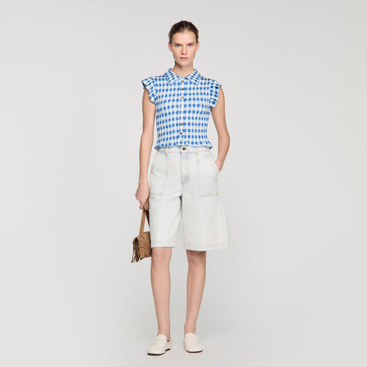 Check smocked T-shirt