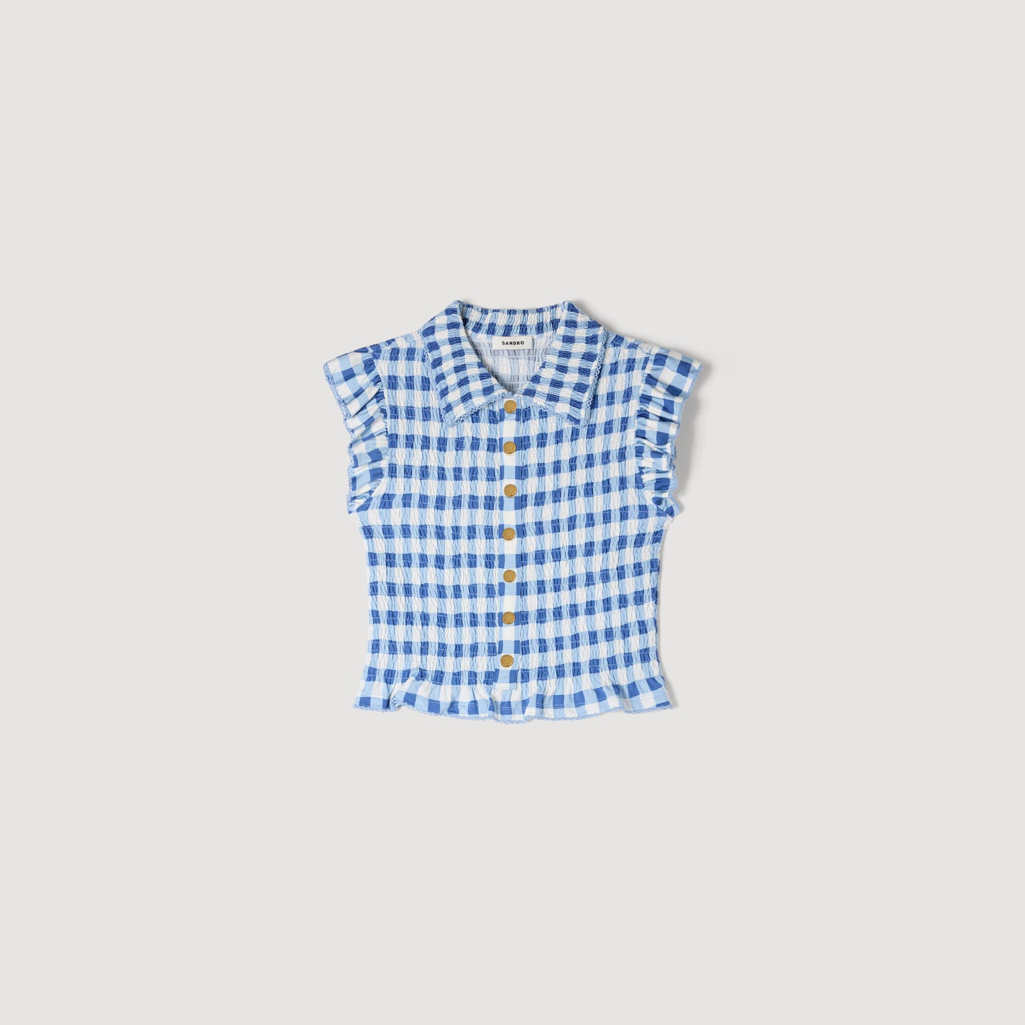 Check smocked T-shirt
